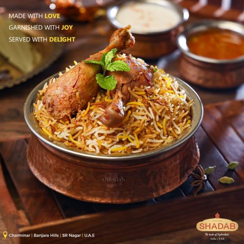 Hotel Shadab serves traditional Hyderabadi biryani