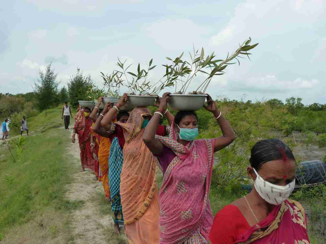 The JSB members on their way to the embankments to plant the mangrove saplings.