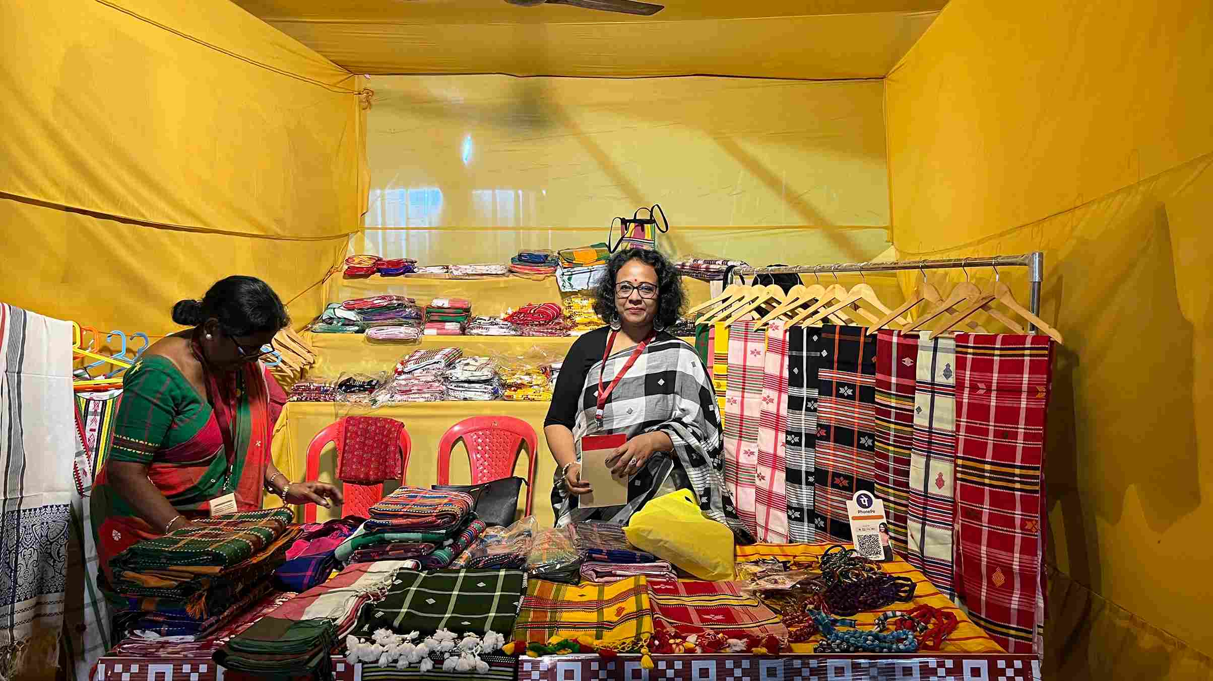 One of the many stalls selling tribal art products like saris, jewellery, etc.